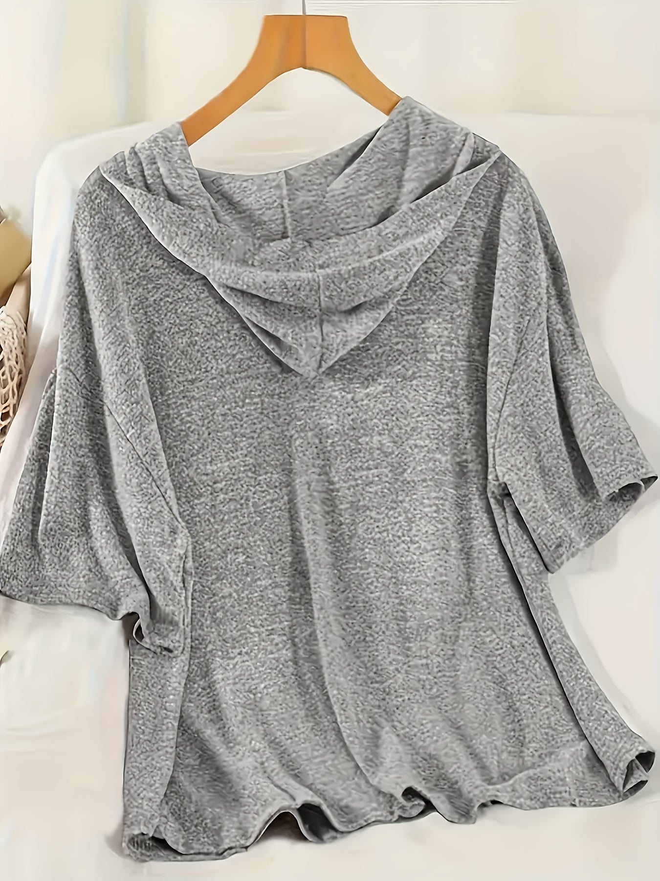 Plus Size Women's Spring/Summer Casual Outfit: Short Sleeve Henley Top with Ribbed Hem and Elastic Shorts